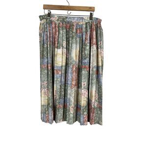 Retro Floral Pleated Maxi Skirt Pink 10 Cottage Feminine Boho Indie Folk Preppy